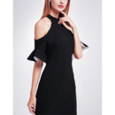 Pretty Halter Cold Shoulder Knee Length Black Homecoming Dress