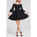 Inexpensive Off-the-shoulder Mini Black Homecoming Dress with Bell Sleeves