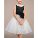 Pretty Lapel Knee Length Black & White Little Girls Party Dress