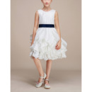 Pretty Knee Length Ruffle Skirt White Flower Girl Dress with Sashes