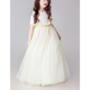 Affordable Floor Length Organza Flower Girl Dress with Short Sleeves