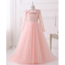 Beautiful Floor Length Lace Flower Girl Dress with Long Sleeves