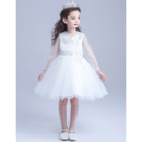 Adorable Princess A-Line Short Organza Flower Girl Dress with Long Sleeves