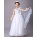 New Beautiful Asymmetric Full Length Satin Flower Girl Dress