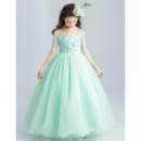 Custom Beautiful Spaghetti Straps Short Sleeves light Floor Length Flower Girl Dress