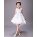 Kids Pretty A-Line Sleeveless High-Low Short Satin Flower Girl Dress