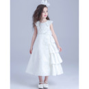 Inexpensive Lovely Lapel Tea Length Satin Flower Girl/ First Communion Dress