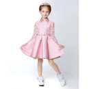 Adorable Classy Short Satin Lace Flower Girl Dress with Long Sleeves