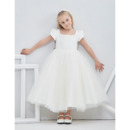 Beautiful Tea Length Flower Girl Dress with Bubble Sleeves