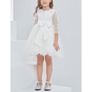 Little Girls Lovely Mini/ Short Flower Girl Dress with 3/4 Long Lace Sleeves