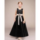 Kids Pretty A-Line Ankle Length Satin Black Flower Girl Dresses with Sashes