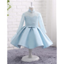 Kids Custom Lovely Mandarin Collar Knee Length Flower Girl Dress with Long Sleeves