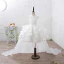 Affordable Beautiful Short Ruffle Skirt Flower Girl Dress with Detachable Train