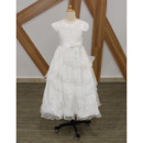 Inexpensive Amazing Tea Length Flower Girl/ Communion Dress with Cap Sleeves