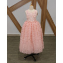 Beautiful Tea Length Ruffle Skirt Pink Flower Girl Dresses