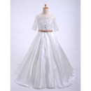New Style Sweep Train Flower Girl Dresses with Half Sleeves