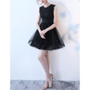 2022 Simple Sleeveless Mini/ Short Organza Lace Little Black Cocktail Party Dress