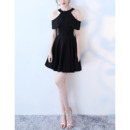 Modern Cap Sleeves Mini/ Short Satin Little Black Formal Cocktail Dress