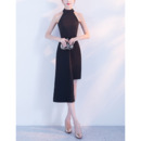Affordable Halter Mini/ Short Satin Black Semi Formal Cocktail Dress