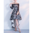 2018 Off-the-shoulder High-Low Lace Formal Cocktail Dress with Long Sleeves
