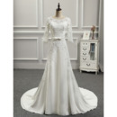 Affordable Retro Court Train Chiffon Wedding Dress with 3/4 Long Sleeves