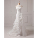 Inexpensive Custom Stunning A-Line One Shoulder Floor Length Chiffon Wedding Dress