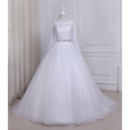 Elegant Modern Ball Gown Floor Length Wedding Dress with Long Lace Sleeves