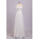 Inexpensive Simple Classic V-Neck Sleeveless Floor Length Chiffon Wedding Dress