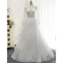Vintage A-Line Floor Length Tulle Plus Size Wedding Dress with Long Sleeves
