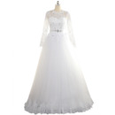 Custom A-Line Floor Length Tulle Plus Size Wedding Dress with Long Sleeves