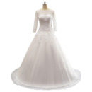 A-Line Floor Length Plus Size Wedding Dress with 3/4 Long Sleeves