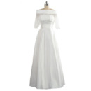 Chic Off-the-shoulder Taffeta Wedding Dress with Half Sleeves