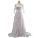 Custom Sweep Train Chiffon Plus Size Wedding Dress with 3/4 Long Sleeves