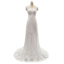 Elegant Sheath V-Neck Sleeveless Sweep Train Lace Wedding Dress