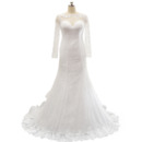 New Style Sweep Train Lace Plus Size Wedding Dress with Long Sleeves