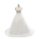Custom A-Line V-Neck Court Train Satin Organza Plus Size Wedding Dress