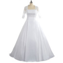 Square Floor Length Taffeta Plus Size Wedding Dress with Half Sleeves