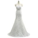 Elegant Sheath V-Neck Sleeveless Sweep Train Lace Wedding Dress