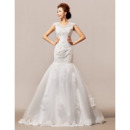 Designer Trumpet Floor Length Satin Organza Beading Wedding Dress