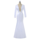 Chic Mermaid V-Neck Floor Length Satin Wedding Dress with Long Sleeves