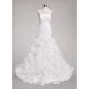 Gorgeous Sheath Strapless Sweep Train Organza Ruffle Skirt Wedding Dress