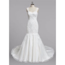 Stunning Trumpet Sweetheart Straps Sweep Train Lace Wedding Dress