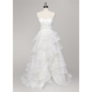 Stylish V-Neck High-Low Organza Layered Skirt Wedding Dress with Straps