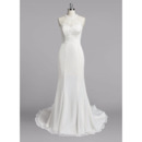 Classic Sheath Halter Sleeveless Sweep Train Plus Size Chiffon Wedding Dress