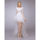 Designer High-Low Petite Wedding Dress with Short Sleeves