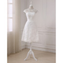 Modern Cap Sleeves Knee Length Lace Petite Wedding Dress