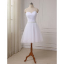 2022 Modest A-Line Sweetheart Knee Length Satin Tulle Wedding Dress