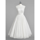 Modest A-Line Sleeveless Tea Length Reception Wedding Dress