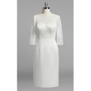 Column Knee Length Plus Size Wedding Dress with 3/4 Long Sleeves