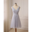 Simple Custom V-Neck Sleeveless Knee Length Chiffon Bridesmaid Dress